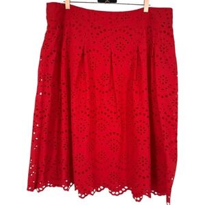 Boden Isadora Broderie Eyelet Cotton Midi Skirt Red Orange Size 16 Long Feminine